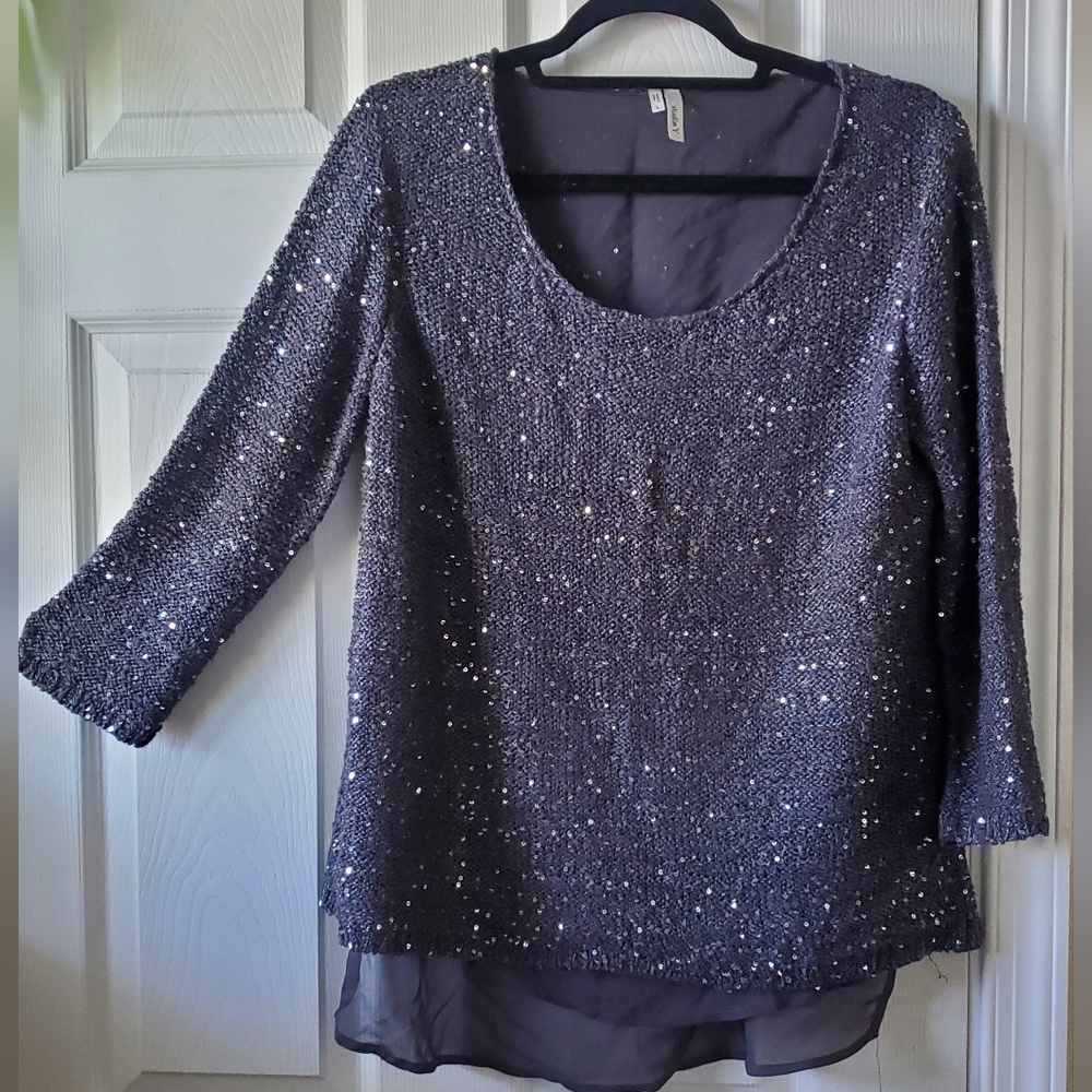 Long sleeves grey sequin sweater